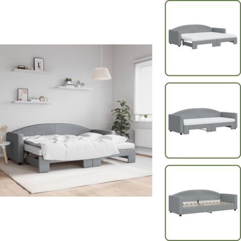Canapé-lit Gigogne Avec Tiroirs - 90x200cm - Tissu Lin Et MDF - Gris - Sans Matelas