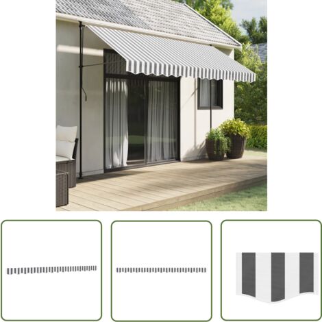 Toile De Store De Rechange Keketa 5x3m | Anthracite/Blanc | Polyester Résistant UV | Pour Terrasse, Jardin