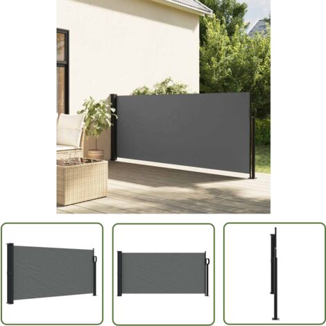 Store Latéral Rétractable Brise-Vue 220x300 Cm Noir - Pare-Soleil Auvent Extérieur Balcon Terrasse Jardin