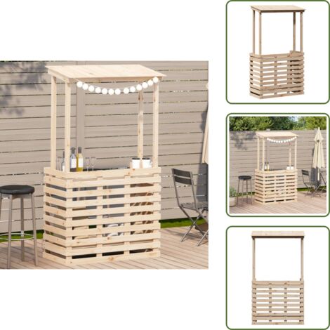 The Living Store Table de bar d'extérieur et toit 112,5x57x195,5 cm bois massif - Table De Bar Extérieur - Table De Jardin - Mobilier De Jardin - Table Patio - Table En Bois Massif