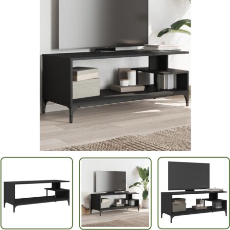 The Living Store Meuble TV noir bois d'ingénierie et acier enduit de poudre - Meubles Tv - Meuble Tv Industriel - Meuble Tv Design - Meuble Tv Moderne - Rangement Tv (1/5)