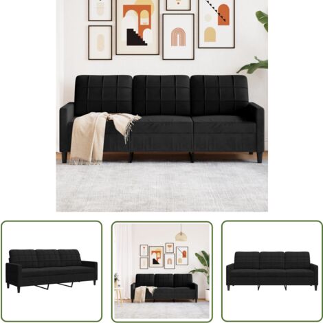 Canapé 3 Places 180 Cm Velours Noir – Neuf, Design Moderne