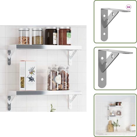 4 Supports D'étagère En Verre Carrés, Pour Verre 6-8mm, Couleur Argent - Neuf, Avec Vis