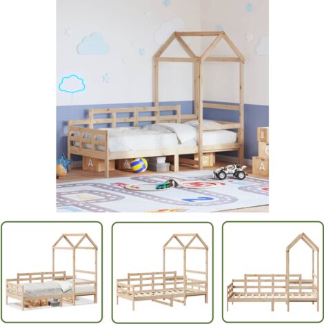 The Living Store Lit de jour avec toit sans matelas 80x200 cm bois massif - Lit Convertible - Lit Enfant - Lit Coffre - Canapé Lit - Meuble Multifonction (1/5)
