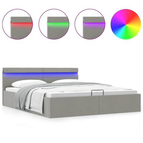 Lit hydraulique avec éclairage LED piloté par application, ports de charge USB et Type-C, velours, beige - 180x200 cm. | Leroy Merlin