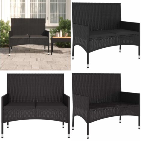 Banc de Jardin à 2 Places avec Coussins Noir Résine Tressée - Banc De Jardin - Mobilier De Jardin - Chaise Extérieure - Assise Confortable - Design Moderne - Home & Living (1/5)