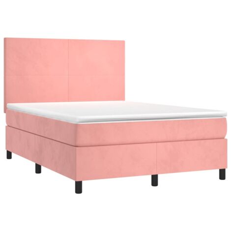 Sommier À Lattes De Lit Avec Matelas Rose 140x190 Cm Velours Vidaxl à Prix