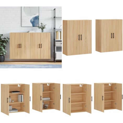 Armoires Murales 2 Pcs Chêne Sonoma Bois D'ingénierie - Armoire Murale - Meuble Rangement Buffet Commode Etagere Murale 86036610