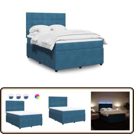 VidaXL Cadre De Lit Bleu Foncé 140x200 Cm Velours Pas Cher