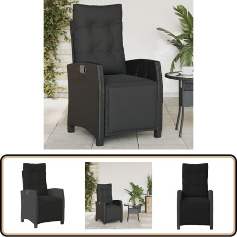 Chaise Inclinable De Jardin VidaXL Avec Repose-pieds - Résine Tressée Marron, Coussins Blanc Cassé, Cadre Acier, Charge Max 110kg