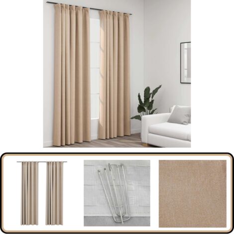 Rideaux occultants aspect lin et crochets 2 pcs beige 140x225cm ...