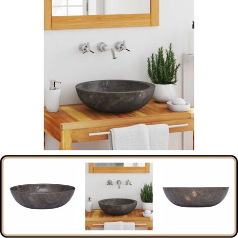 Lavabo En Marbre Fait Main VidaXL - Forme Ronde - Couleur Naturelle Variable - Neuf