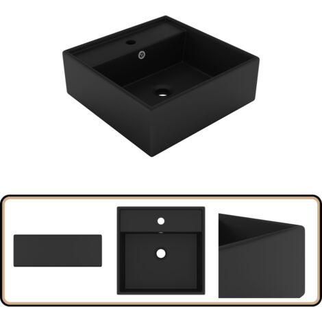 Lavabo De Luxe VidaXL Céramique Noir Mat Avec Trop-plein - Vasque Lave-mains, Dimensions Sur Demande