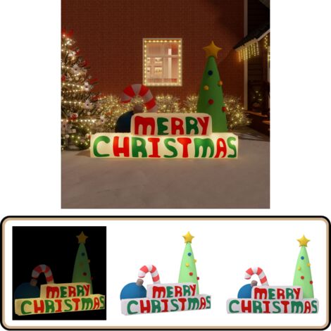 Sapin De Noël Gonflable 130 Cm - Décoration De Jardin Avec Couronne D'étoiles Et Guirlandes Lumineuses - 9 Ballons En Aluminium - 3