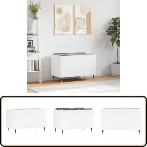 Armoire Rangement Vinyles Blanc - 84,5x38x48 Cm - Meuble Tourne-Disques - Bois Ingénierie