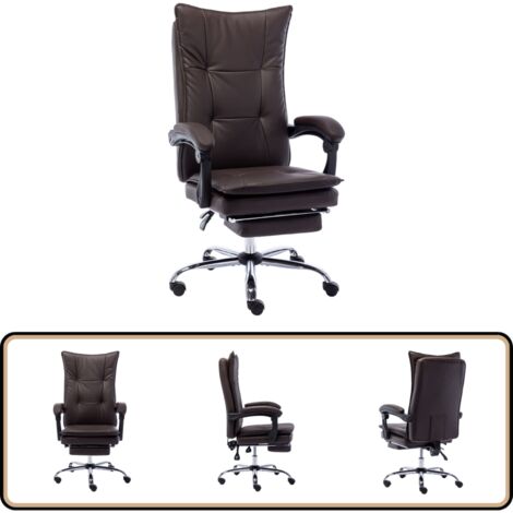 Chaise De Bureau Ergonomique En Similicuir - Fonction Pivot Et Bascule - Hauteur Réglable - Couleur Crème - 120 Kg Max - 9