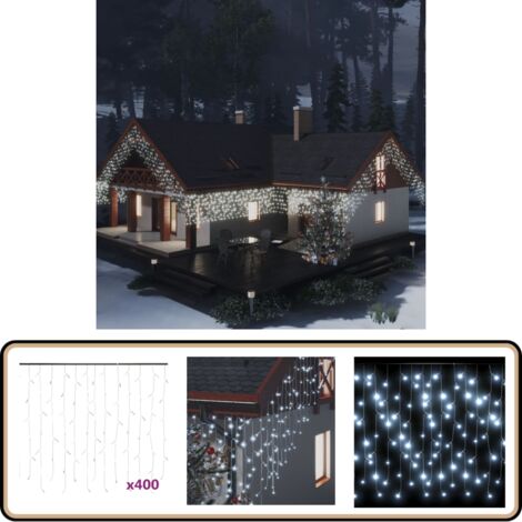 Guirlande Rideau Lumineux Noël 10 M - 400 LED Blanc Chaud - IP65 étanche - 8 Modes + Timer - Connectable (jusqu'à 3 Sets)