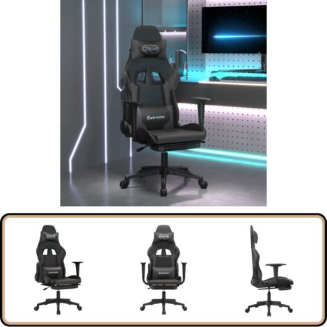 Chaise de jeu avec repose-pied Noir et gris Similicuir - Chaises Gaming - Chaise Gamer - Fauteuil Gaming - Bureau Ergonomique - Simuli Cuir (1/5)