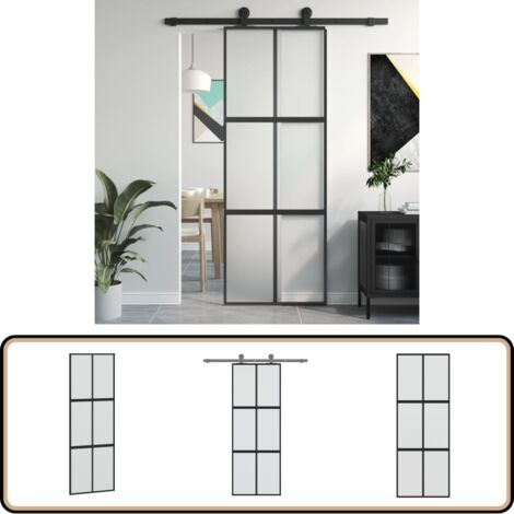 Porte Coulissante Noir 76x205 Cm Verre Tremp Aluminium Portes porte-coulissante-noir-76x205-cm-verre-tremp-aluminium-portes