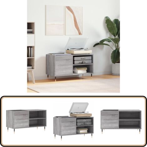 VidaXL Armoire à Disques Vinyles - Support Tourne-Disque Chêne Sonoma Avec Rangement, Pieds En Fer
