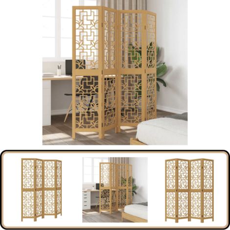 Paravent Japonais 4 Panneaux Pliable - Fleurs De Cerisier, Séparateur D'Espace Élégant En Bois