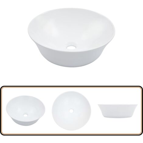 Lavabo Céramique Blanc Rond [50x35,5cm] - Parfait Pour WC Invités