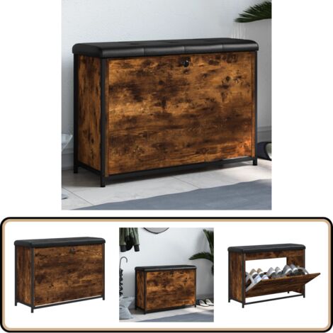 Banc à Chaussures Avec Tiroir YITAHOME - Meuble Rangement Entrée, Marron Rustique/noir, Siège Rembourré, Casiers Ouverts