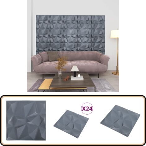 Panneaux Muraux 3d 24 Pcs 50x50 Cm Gris Diamant 6 M² Vidaxl : les 4 Panneaux Muraux 3d 24 Pcs 50x50 Cm Gris Diamant 6 M² Vidaxl : les 4