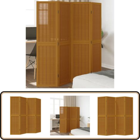 Cloison Séparateur De Pièce à 4 Panneaux En Bois Style Victorien - Marron, 150x180cm, Sur Pied