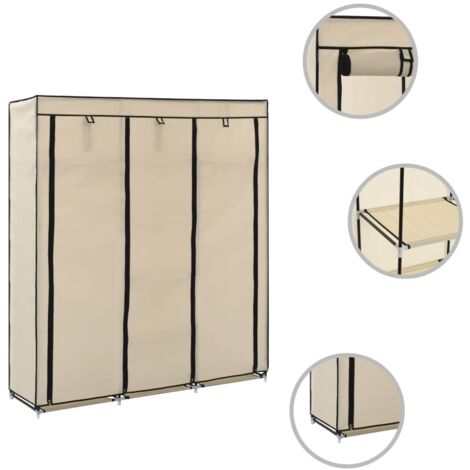 Armoire Pliante VALENTIN Relaxdays - 9 Compartiments, 2 Tringles - Dimensions 173x148x42,5 Cm - Tissu Beige - Pour Rangement Vêtements, Voyage, Camping - 5