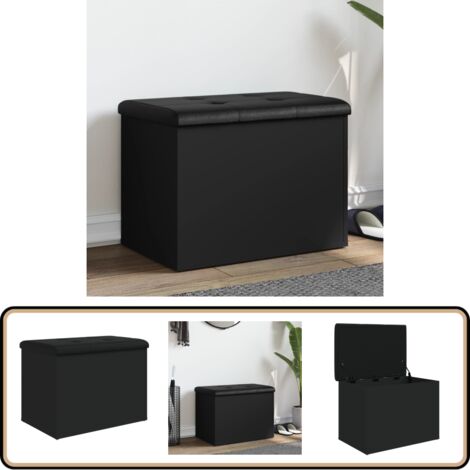 Banc De Rangement Noir 62x42x45 Cm - Bois D'ingénierie, Coussin Intégré, Capacité 110 Kg, Pour Couloir/salon