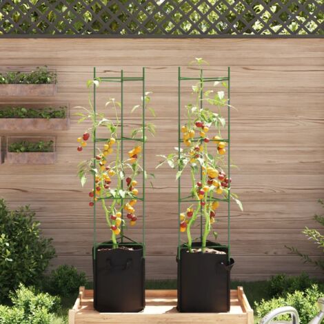 Lot De 3 Cages à Tomates Carrées Avec Sacs De Culture 48L - Support Jardin Acier Robuste 117cm, Pour Tomates, Concombres, Plantes Grimpantes