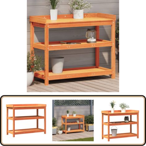 Table De Rempotage Jardin En Pin Massif - 108x45x86.5 Cm, Étagères, Banc De Travail Extérieur