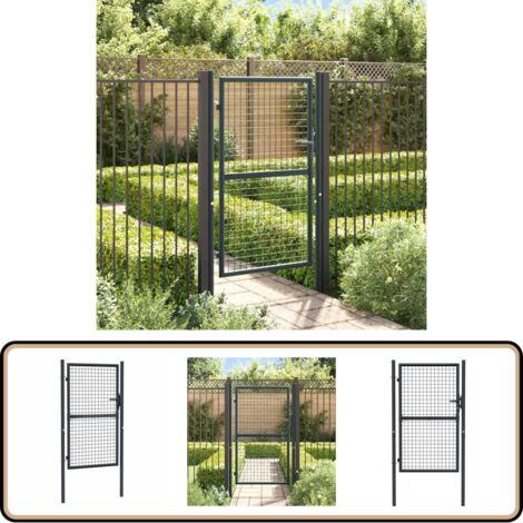 Portail en maille de jardin Acier galvanisé 100 x 200 cm Gris - Portail Jardin - Portillon Aluminium - Clôture Jardin - Portail Design - Portail Gris (1/5)