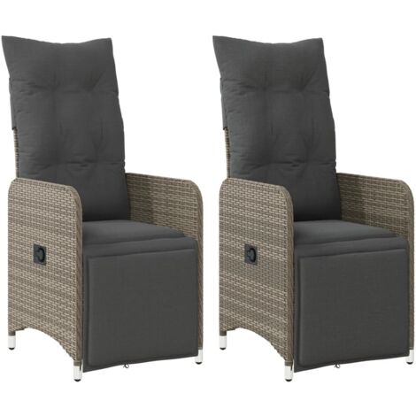 Chaises De Jardin Inclinables En Résine Tressée – Lot De 2, Grises, Avec Coussins Et Dossier Réglable - 14