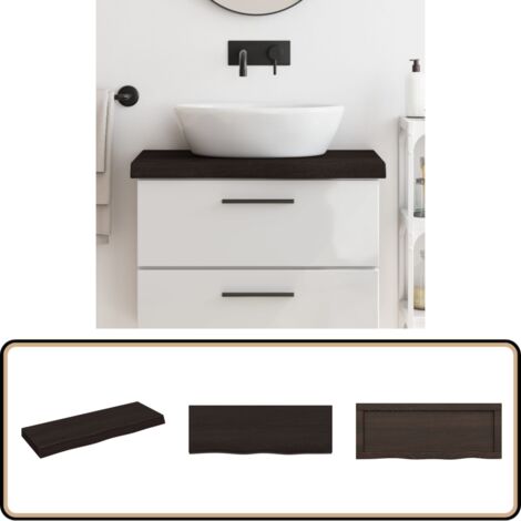 Plan De Vasque Bois Chêne Massif Marron Foncé 100×60×2 Cm – Comptoir Salle De Bain Bord Vivant Naturel