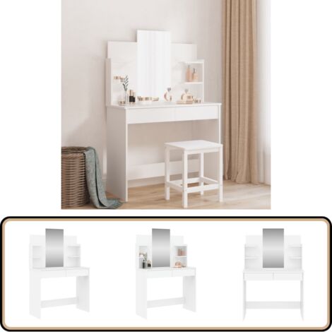 Coiffeuse avec miroir blanc 96x39x142 cm - Coiffeuse - Meuble Salle De Bain - Vanity - Table De Maquillage - Miroir (1/5)