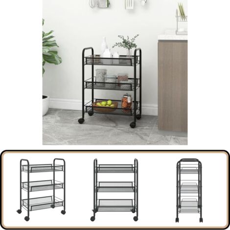 Puraday Chariot De Salon à 4 Niveaux Noir 46x26x85 Cm Fer Chariot De Ménage Avec Paniers En Filet Amovibles Chariot De Cuisine Ranger Jouets Clés Nourriture Chariot De Salle De Bain Bureau
