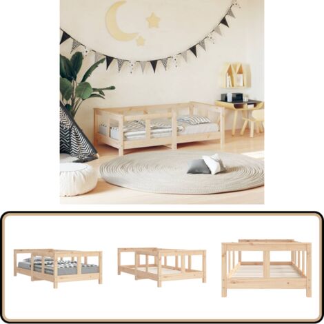 Cadre De Lit Enfant 70x140cm En Pin Massif - Lit Bébé Évolutif - Design Bas Et Sécurisé - Sans Matelas