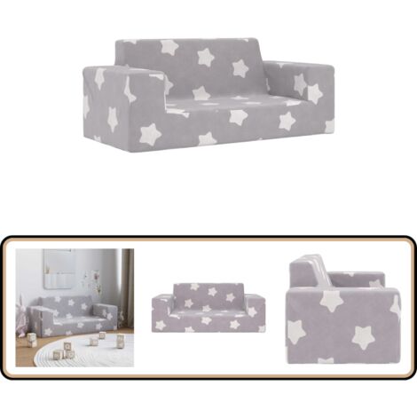 Canapé Lit Enfant 2 En 1 - 2 Place En Flanelle Textile Avec Housse Amovible & Lavable Charge 50kg Pour 18-36 Mois Gris