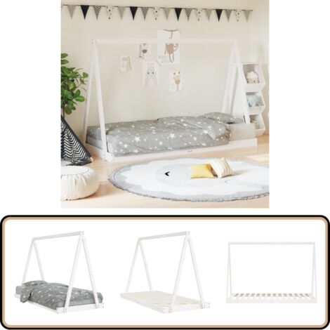 Cadre De Lit Enfant Blanc 90x190 Cm, Bois De Pin Massif, Pour Chambre