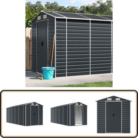Abri de jardin anthracite 191x470x198 cm acier galvanisé - Abri De Jardin - Abri Métallique - Rangement Extérieur - Stockage Jardin - Outillage (1/5)