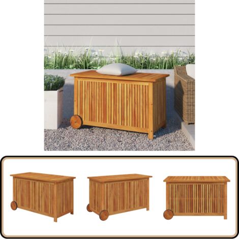 Boîte de rangement de jardin avec roues 90x50x58 cm Bois acacia - Coffre De Jardin - Rangement Extérieur - Meuble De Jardin - Coffre De Rangement - Bois D'acacia (1/5)
