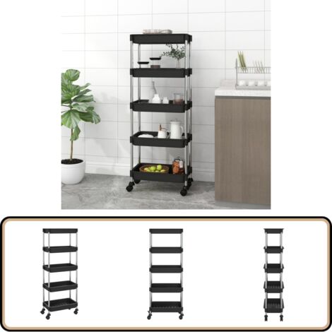 Chariot de cuisine 5 niveaux Noir 42x29x128 cm Fer et ABS - Chariot De