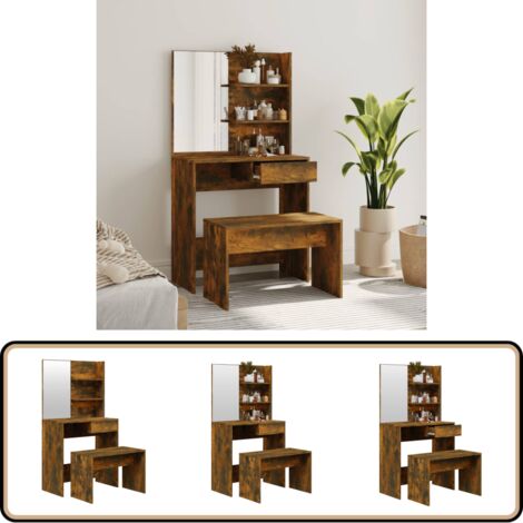 Ensemble Coiffeuse Noir – 74,5 X 40 X 141 Cm – Meuble Lavabo Avec Miroir