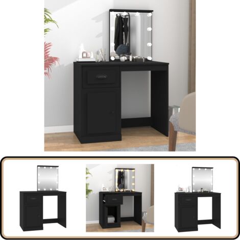 Coiffeuse avec LED noir 90x50x132,5 cm bois d'ingénierie - Coiffeuse