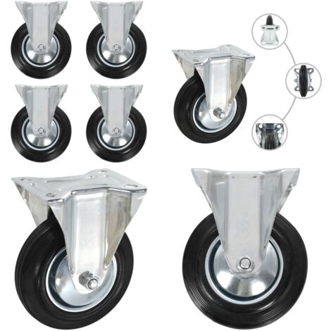 Roulettes fixes 4 pcs 160 mm - Roulettes Fixes - Roulettes Noires - Roulettes Industrielles - Accessoires Meuble - Fixation Meuble - Home & Living (1/5)