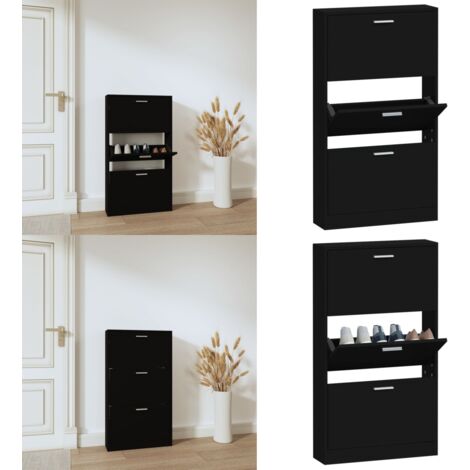 Armoire à chaussures noir 60x35x105 cm bois d'ingénierie | Leroy Merlin