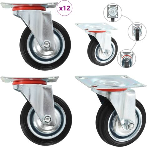 Lot De 4 Roulettes Pivotantes Avec Frein - Tige Filetée M12x60 - Roue TPE 3 Pouces (75mm) - Charge 60kg/roue - Pour Chariot, établi, Meuble