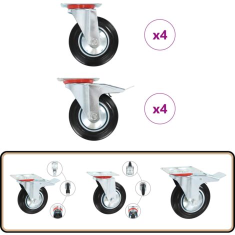 XVX Set De 4 Roulettes Pivotantes 75 Mm Avec Frein - Roulettes Pour